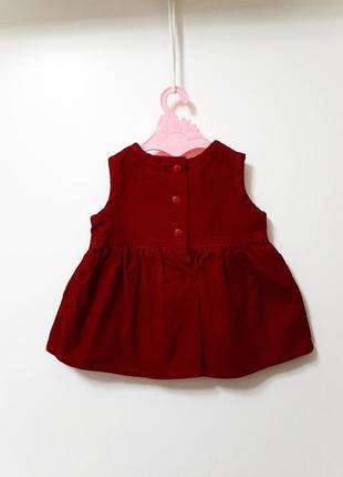 Little кids тёплое платье сарафан тёмно-красное вельветовое без рукавов на девочку малышку 9-12 мес5 фото