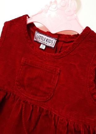 Little кids тёплое платье сарафан тёмно-красное вельветовое без рукавов на девочку малышку 9-12 мес4 фото