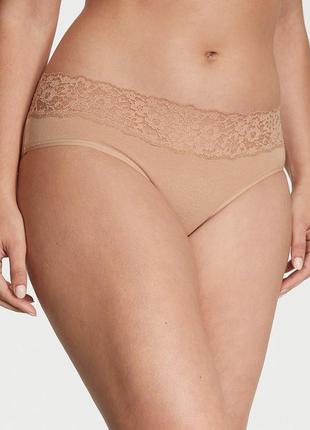 Victoria's secret posey lace waist cotton hiphugger panty хлопковые трусики xs2 фото