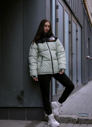 Куртка пуховая tnf gucci оливковый женская1 фото