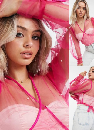 Топ  unique 21  із органзи яскраво малинового кольору  і довга сукня.