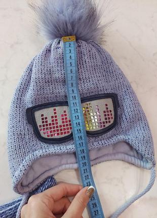 Зимняя шапка с очками и хомут, набор голубого цвета 4-7 лет10 фото