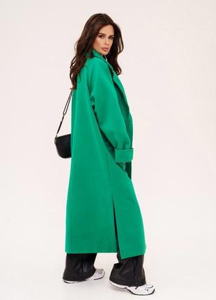 Зелене кашемірове пальто з розрізами2 фото