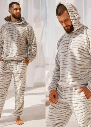 Плюшевая мужская пижама-двойка для дома теплый мужской домашний костюм для мужчин норма и большие размеры4 фото