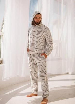 Плюшевая мужская пижама-двойка для дома теплый мужской домашний костюм для мужчин норма и большие размеры