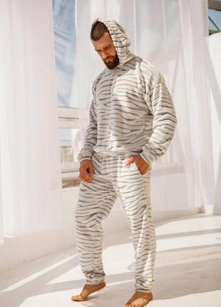 Плюшевая мужская пижама-двойка для дома теплый мужской домашний костюм для мужчин норма и большие размеры2 фото