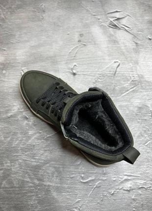 Мужские кожаные ботинки nike оливкового и черного цвета5 фото