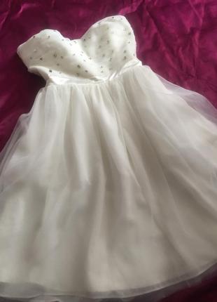 Платье короткое нарядное, котельное, на выпускной или свадебное, белое пышное jane norman3 фото