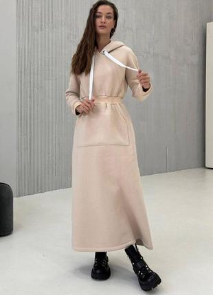 Тепле жіноче плаття на флісі з капюшоном довге 44-50 розміри різні кольори4 фото