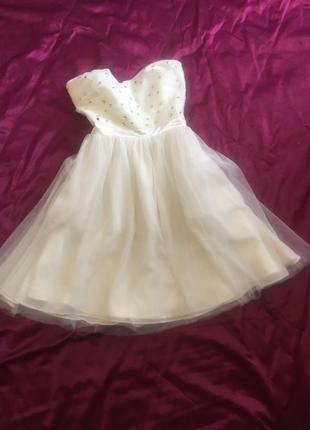 Платье короткое нарядное, котельное, на выпускной или свадебное, белое пышное jane norman