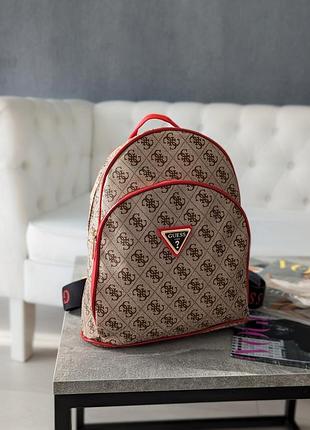 Женский бежевый + красные вставки рюкзак guess гесс люкс качество