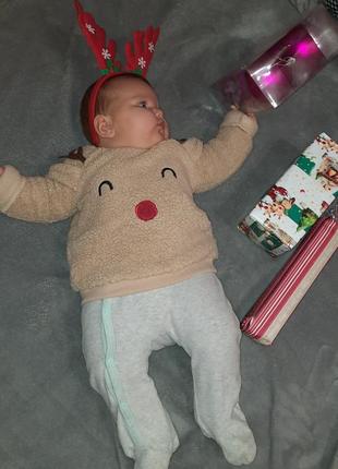 Кофтинка для новонароджених,  для немовлят новорічна кофточка, святкова тепла кофта оленя1 фото