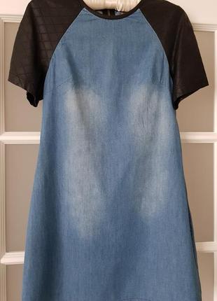 Denim платье джинсовое с рукавами из екокожи размер xs-s2 фото