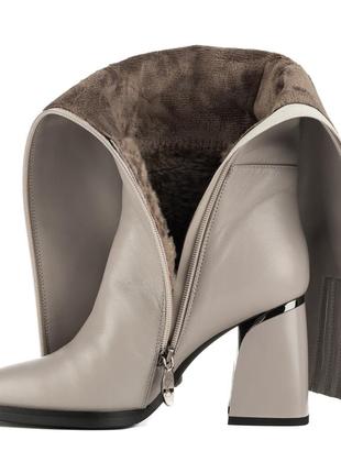 Сапоги женские кожаные зимние серые на невысоком удобном каблуке и острым носком с мехом 1671ц-а7 фото