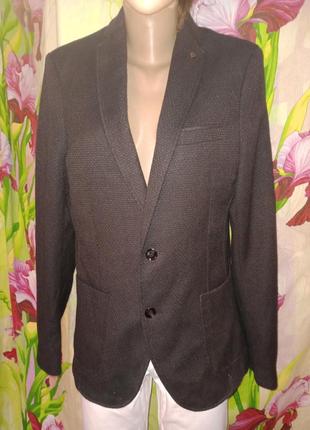 Zara man. стильный пиджак жакет со вставками на локтях фирменный хлопковый