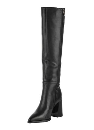 Ботфорты женские зимние кожаные,высокие,на среднем широком каблуке,высокие сапоги 1660ц4 фото