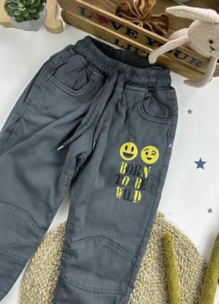 Детские утепленные штаны-джинсы на меху смайл серые хаки 5-8р турция3 фото