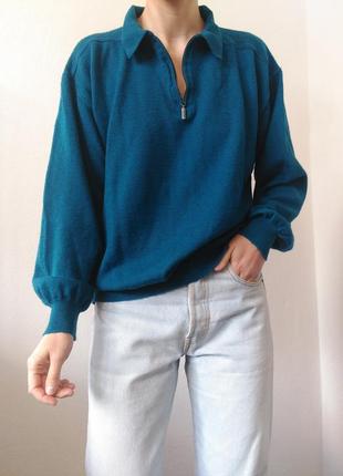 Шерстяной джемпер винтажный свитер поло пуловер лонгслив реглан кофта поло свитер шерсть джемпер зип свитер7 фото
