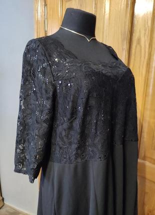 Праздничное платье черное с гипюром батал7 фото