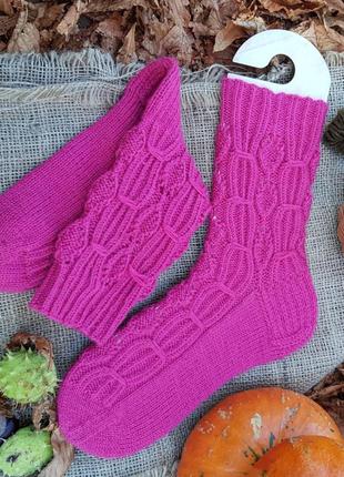 Жіночі вовняні шкарпетки в'язані спицями 35-37 (23 розмір) ручної роботи1 фото