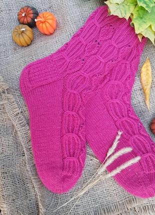 Жіночі вовняні шкарпетки в'язані спицями 35-37 (23 розмір) ручної роботи5 фото