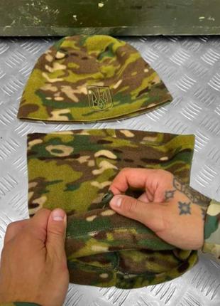 Зимовий комплект шапка бафф фліс мультикам зсу тепла тактична шапка + баф мультикам комплект військова шапка3 фото