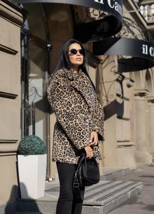 Шуба женская утепленная эко альпака дизайнерская бренд, леопардовая4 фото