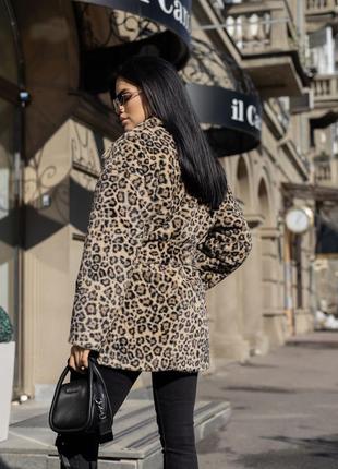 Шуба жіноча утеплена еко альпака дизайнерська бренд, леопардова7 фото