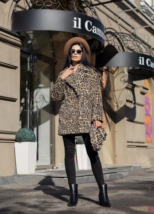 Шуба женская утепленная эко альпака дизайнерская бренд, леопардовая3 фото