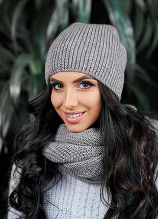 Вязаный комплект зимняя тёплая шапка и шарф снуд хомут женский к51 фото