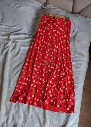 🔥❤яркая красная макси юбка в цветочный принт1 фото