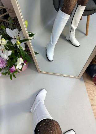 Белые кожаные сапоги до колена цвет на выбор демисезонные зимние3 фото