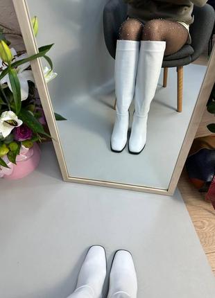 Белые кожаные сапоги до колена цвет на выбор демисезонные зимние7 фото