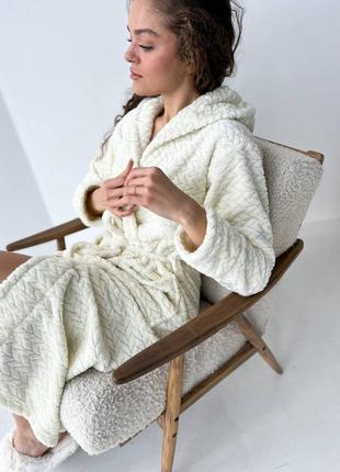 🧖‍♀️ теплий махровий халат молочного кольору6 фото