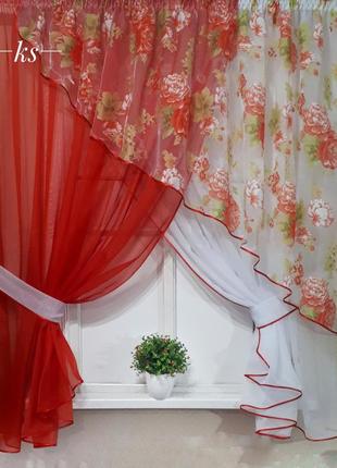 Тюль на кухню красная