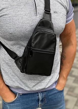 Мужская нагрудная сумка слинг с натуральной кожи damask 2.0