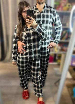 Парные пижамы &lt;unk&gt; пижама в клетку мужская &lt;unk&gt; унисекс4 фото