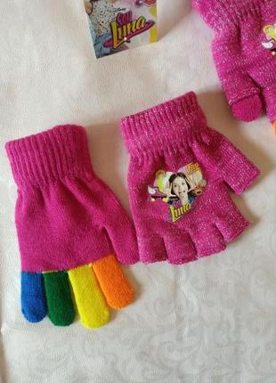 Подвійні перчатки для дівчинки рожевого кольору детские перчатки 7870