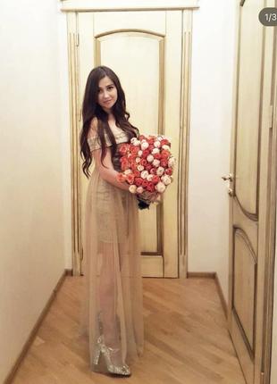 Вечірня сукня золота з фатином