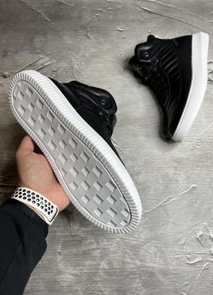 Стильні чорні чоловічі зимові черевики на білій підошві,високі кросівки на зиму шкіряні,шкіра+хутро7 фото