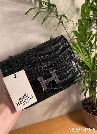 Женская сумка из экокожи под крокодила, сумка лаковая черная туречка, сумка питон женская через плечо, женская сумка стиля hermes хермес гермес3 фото