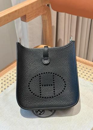 Женская кожаная текстильная черная сумка в стиле эрмес hermes сумка hermes evelyne  гермес1 фото