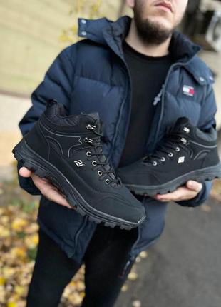 Чорні чоловічі кросівки батал з хутром зима штучний нубук8 фото