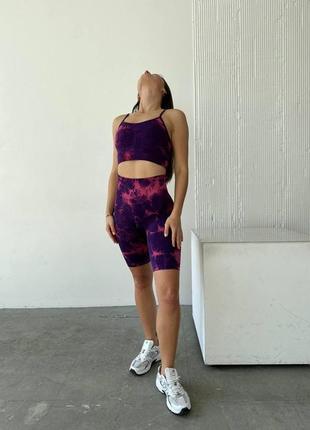 Жіночий спортивний безшовний фітнес костюм легінси та топ для фітнесу та йоги пуш ап5 фото