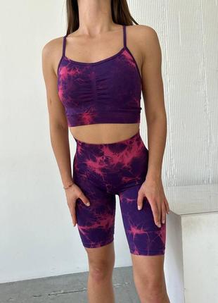 Жіночий спортивний безшовний фітнес костюм легінси та топ для фітнесу та йоги пуш ап6 фото