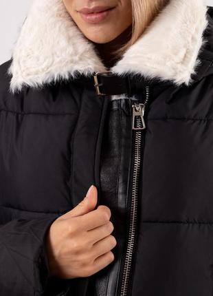 Пуховик зимний женский с мехом и капюшоном,короткий,черный peercat к7538 фото