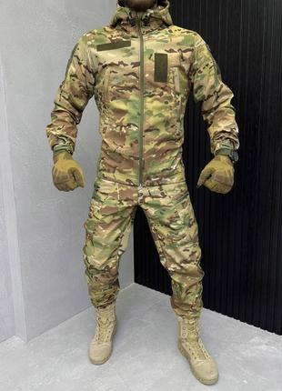 Тактичний чоловічий костюм softshell мультикам комплект куртка та штани софтшел мультикам на флісі7 фото