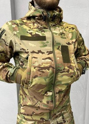 Тактичний чоловічий костюм softshell мультикам комплект куртка та штани софтшел мультикам на флісі8 фото