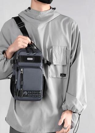 Однолямочний рюкзак сумка mackros 1702 чоловічий міський вологостійкий сірий 5л1 фото