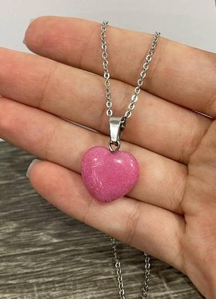 Натуральный камень турмалин кулон в форме мини сердечка на цепочке - оригинальный...